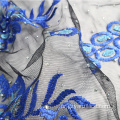 الأزرق الداكن الزهور مطرز النسيج والتطريز الدانتيل
